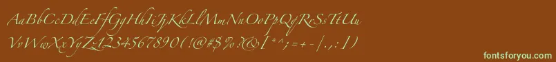 フォントZapfinoextraltOne – 緑色の文字が茶色の背景にあります。