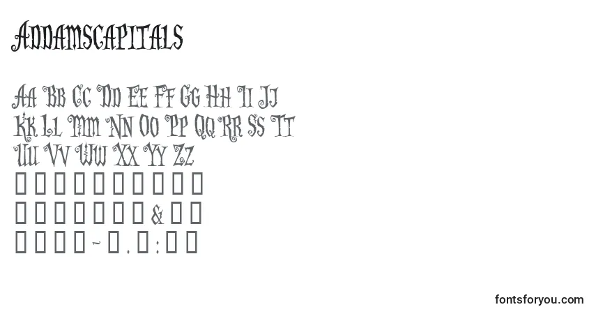 A fonte Addamscapitals – alfabeto, números, caracteres especiais