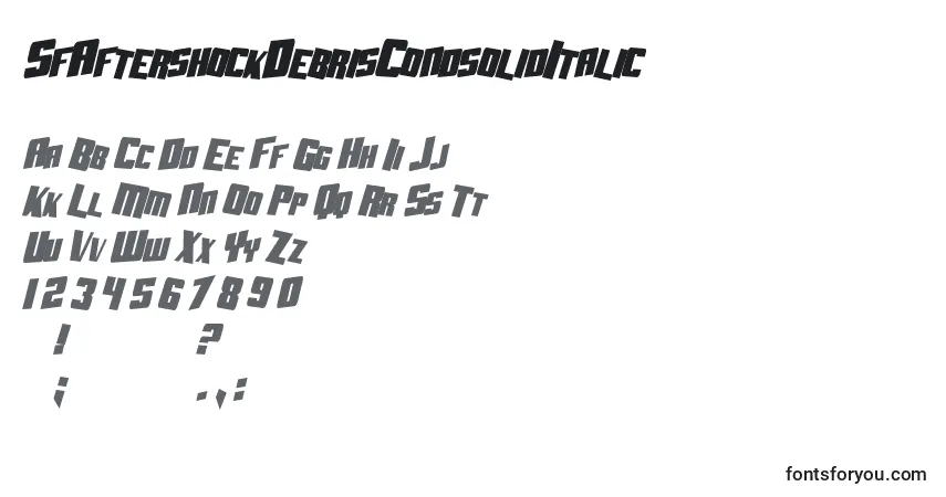SfAftershockDebrisCondsolidItalicフォント–アルファベット、数字、特殊文字