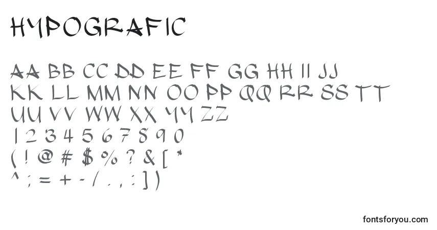 Schriftart Hypografic – Alphabet, Zahlen, spezielle Symbole