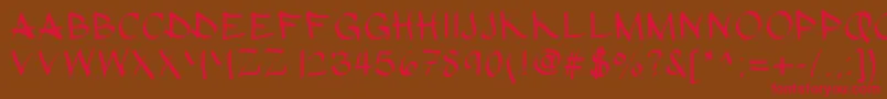 フォントHypografic – 赤い文字が茶色の背景にあります。