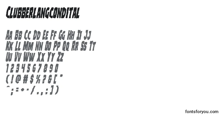 characters of clubberlangcondital font, letter of clubberlangcondital font, alphabet of  clubberlangcondital font