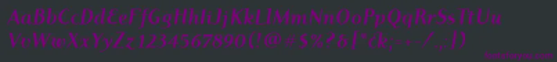 Fonte DyadisItcBoldItalic – fontes roxas em um fundo preto