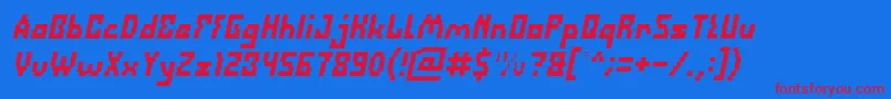 フォントDefragmentedItalic – 赤い文字の青い背景