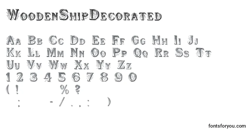 Schriftart WoodenShipDecorated – Alphabet, Zahlen, spezielle Symbole