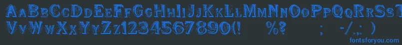 WoodenShipDecorated-Schriftart – Blaue Schriften auf schwarzem Hintergrund