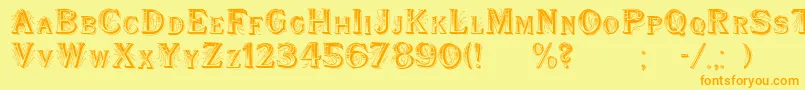 フォントWoodenShipDecorated – オレンジの文字が黄色の背景にあります。