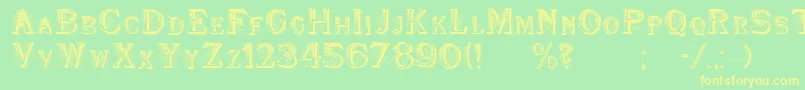 WoodenShipDecorated-fontti – keltaiset fontit vihreällä taustalla