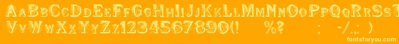 Fonte WoodenShipDecorated – fontes amarelas em um fundo laranja