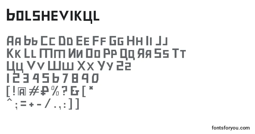 Czcionka Bolshevikul – alfabet, cyfry, specjalne znaki