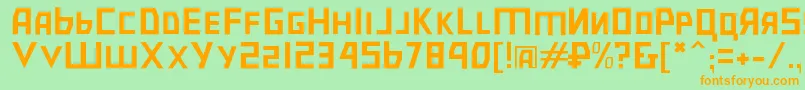 フォントBolshevikul – オレンジの文字が緑の背景にあります。