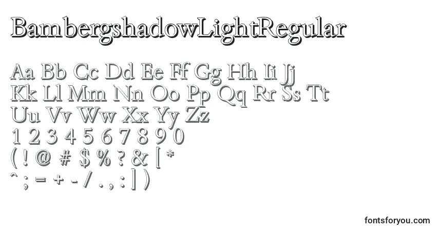 Czcionka BambergshadowLightRegular – alfabet, cyfry, specjalne znaki