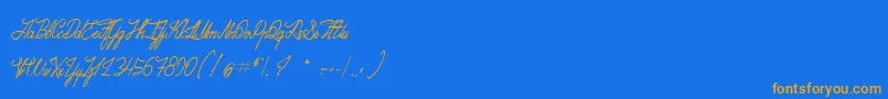 AdventuresOnTheMountains-Schriftart – Orangefarbene Schriften auf blauem Hintergrund