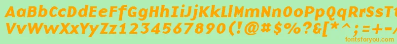 BasenineBoldItalic-fontti – oranssit fontit vihreällä taustalla