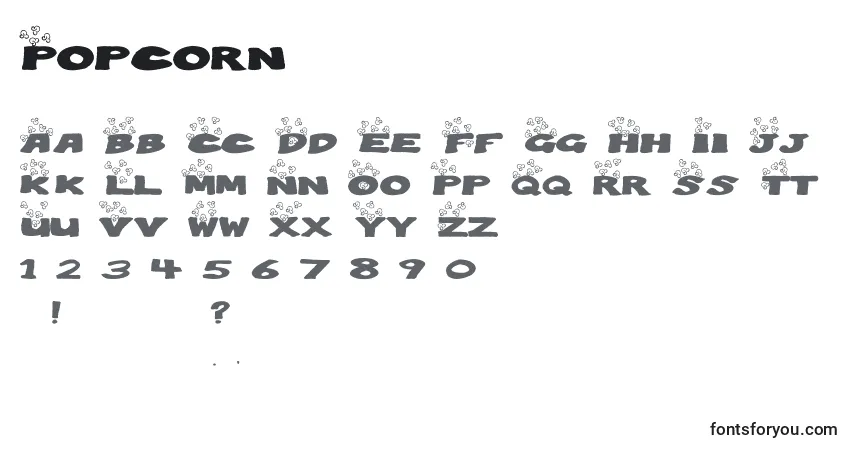Schriftart Popcorn – Alphabet, Zahlen, spezielle Symbole