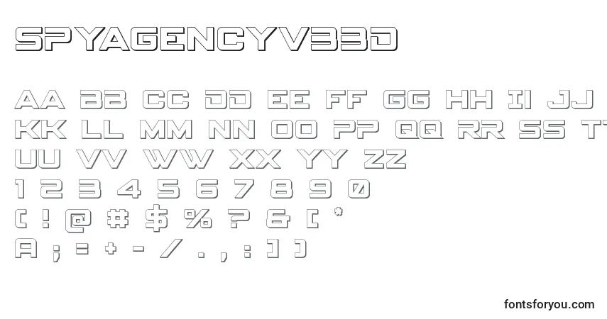 A fonte Spyagencyv33D – alfabeto, números, caracteres especiais