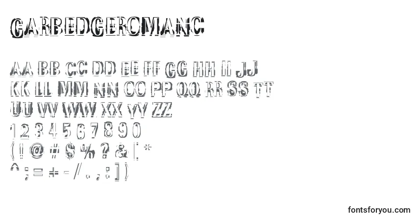 Шрифт Garbedgeromanc – алфавит, цифры, специальные символы