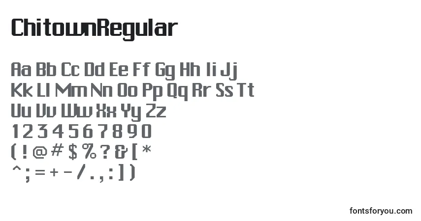 A fonte ChitownRegular – alfabeto, números, caracteres especiais