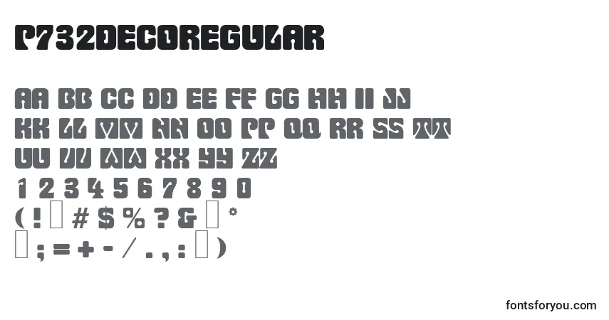 A fonte P732DecoRegular – alfabeto, números, caracteres especiais