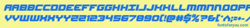 Gearheadacadital-Schriftart – Blaue Schriften auf gelbem Hintergrund