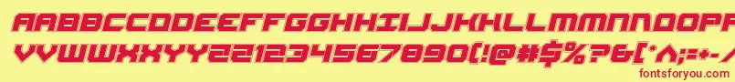 Gearheadacadital-Schriftart – Rote Schriften auf gelbem Hintergrund