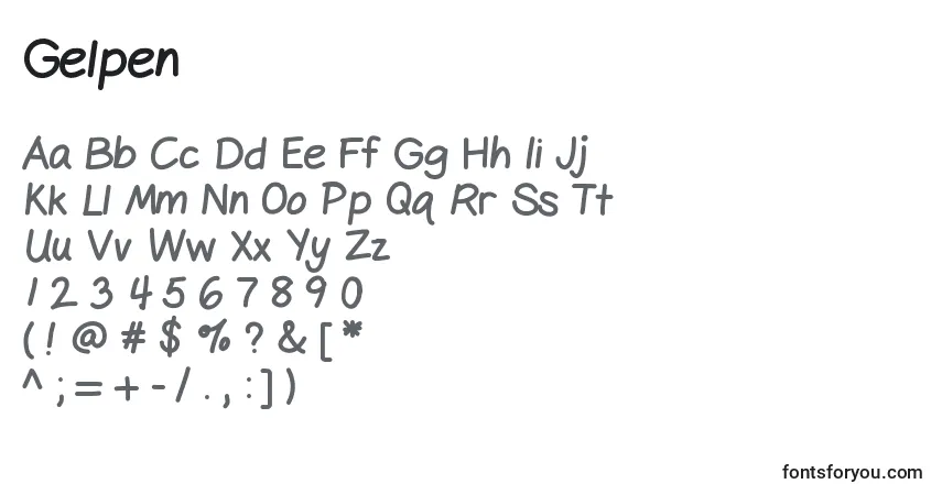 Czcionka Gelpen – alfabet, cyfry, specjalne znaki
