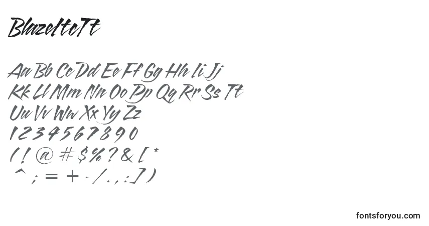 A fonte BlazeItcTt – alfabeto, números, caracteres especiais