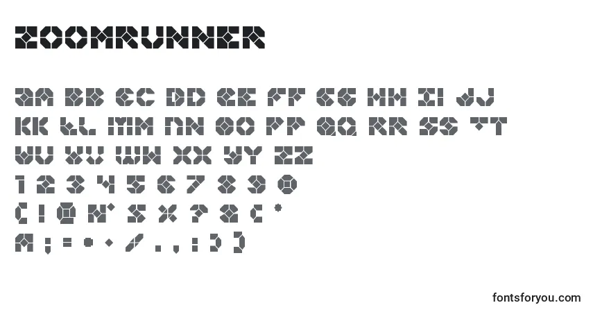 Schriftart Zoomrunner – Alphabet, Zahlen, spezielle Symbole