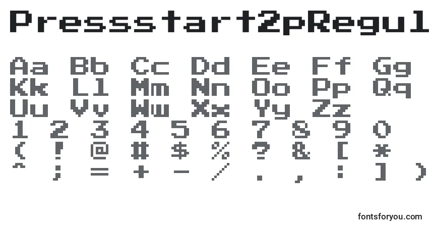 Шрифт Pressstart2pRegular – алфавит, цифры, специальные символы