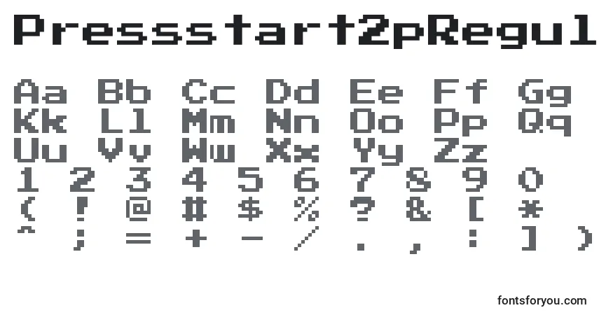 A fonte Pressstart2pRegular – alfabeto, números, caracteres especiais