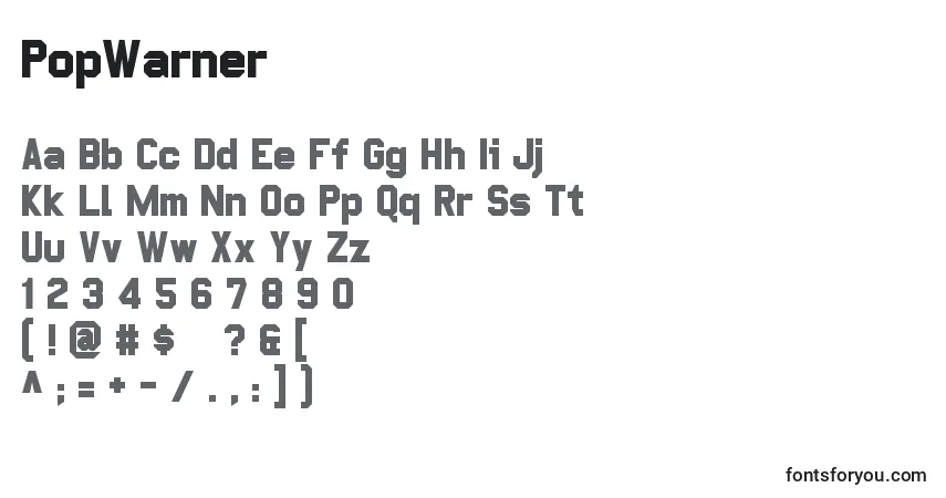 A fonte PopWarner – alfabeto, números, caracteres especiais
