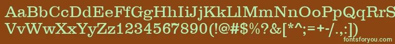 フォントClarendonLightDtc – 緑色の文字が茶色の背景にあります。