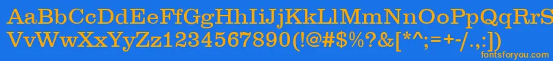 フォントClarendonLightDtc – オレンジ色の文字が青い背景にあります。