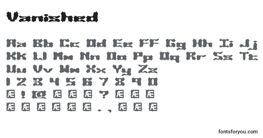 Schriftart Vanished – Alphabet, Zahlen, spezielle Symbole