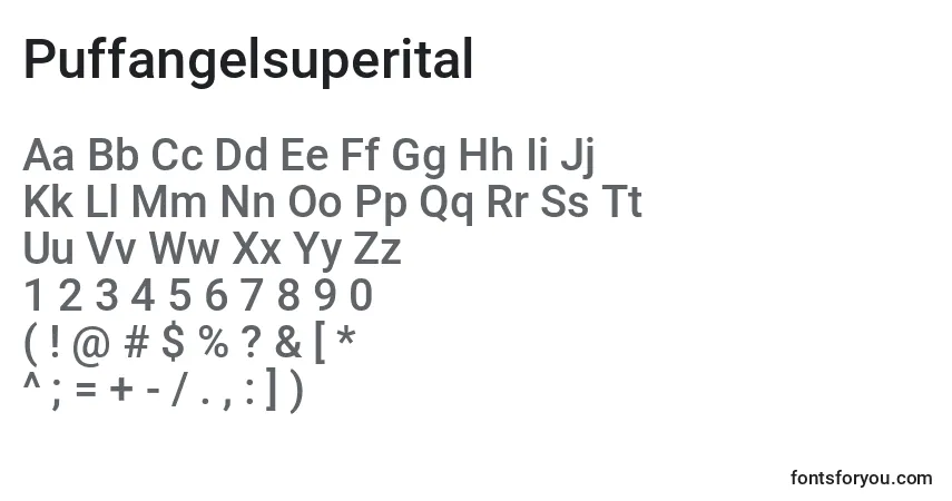 Puffangelsuperital-fontti – aakkoset, numerot, erikoismerkit