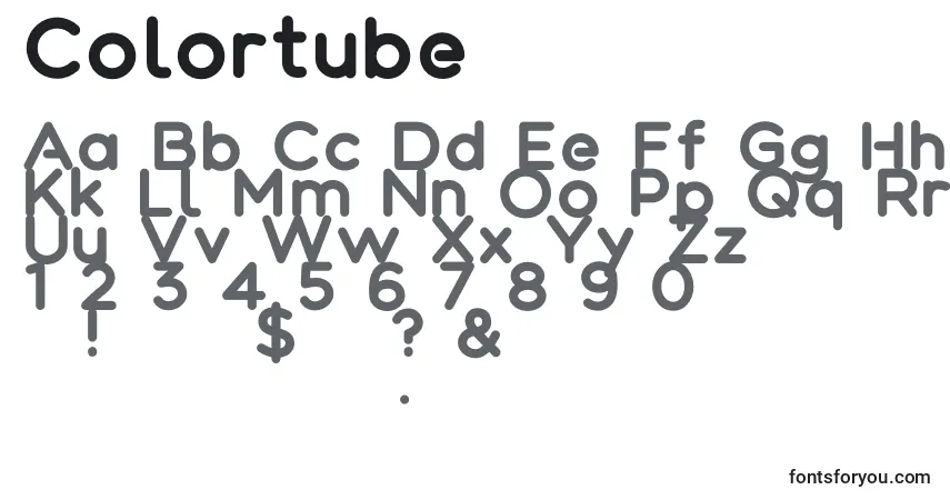 Czcionka Colortube – alfabet, cyfry, specjalne znaki