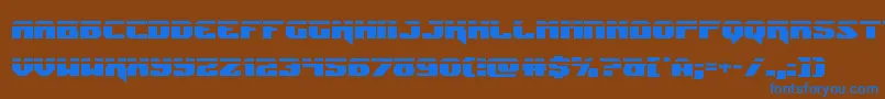 Jumperslaser-Schriftart – Blaue Schriften auf braunem Hintergrund