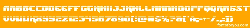 Jumperslaser-Schriftart – Weiße Schriften auf orangefarbenem Hintergrund