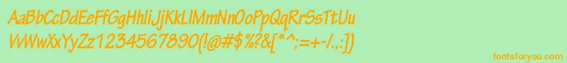 フォントTektonproBoldcondobl – オレンジの文字が緑の背景にあります。