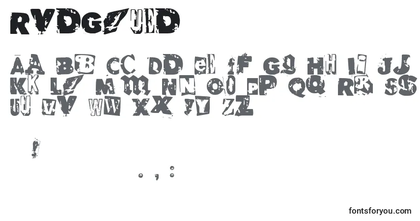 Czcionka RvdGlued – alfabet, cyfry, specjalne znaki