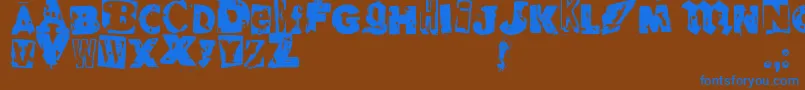 RvdGlued-Schriftart – Blaue Schriften auf braunem Hintergrund