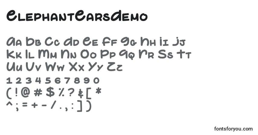 ElephantEarsDemo Font – alphabet, numbers, special characters