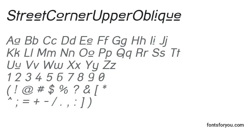 Schriftart StreetCornerUpperOblique – Alphabet, Zahlen, spezielle Symbole