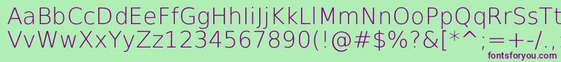 DejavuSansExtralight-Schriftart – Violette Schriften auf grünem Hintergrund