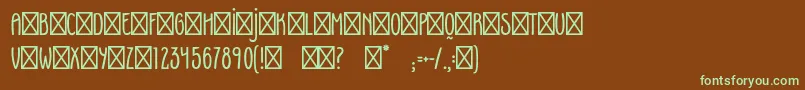 フォントFoxyRegular – 緑色の文字が茶色の背景にあります。