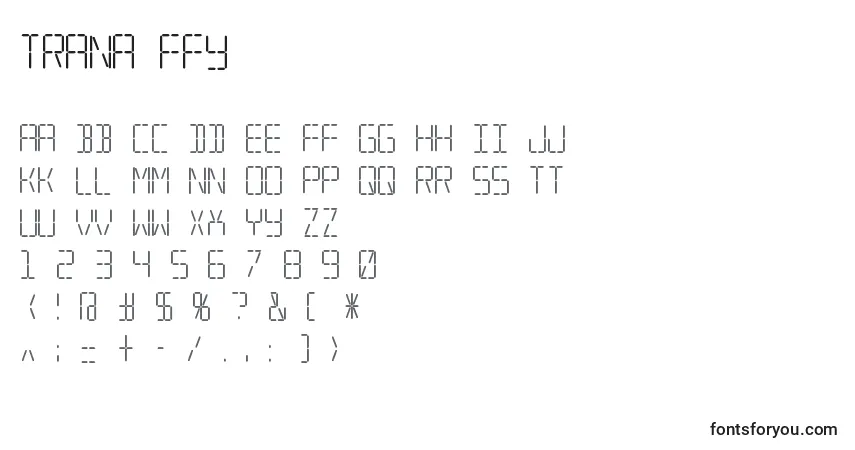 Schriftart Trana ffy – Alphabet, Zahlen, spezielle Symbole