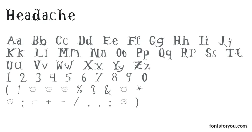 A fonte Headache – alfabeto, números, caracteres especiais