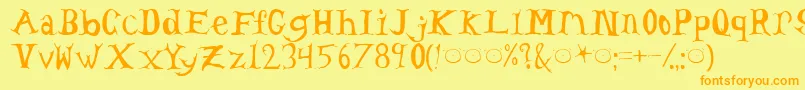 フォントHeadache – オレンジの文字が黄色の背景にあります。