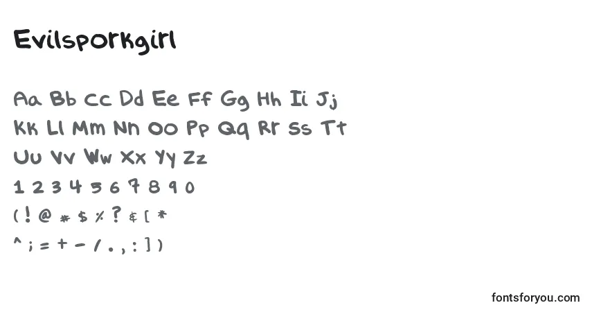 Czcionka Evilsporkgirl – alfabet, cyfry, specjalne znaki