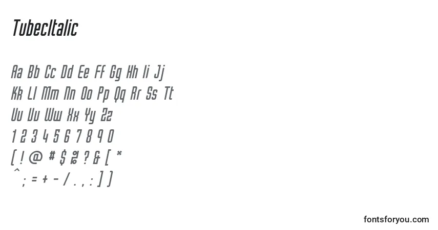Schriftart TubecItalic – Alphabet, Zahlen, spezielle Symbole